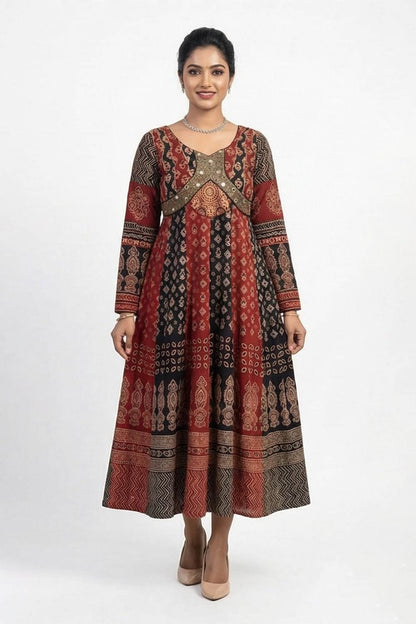 Black & Maroon Alia Cut Patch Anarkali