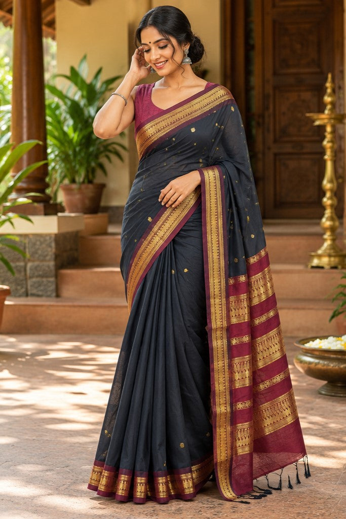 Black Kalyani Cotton Saree