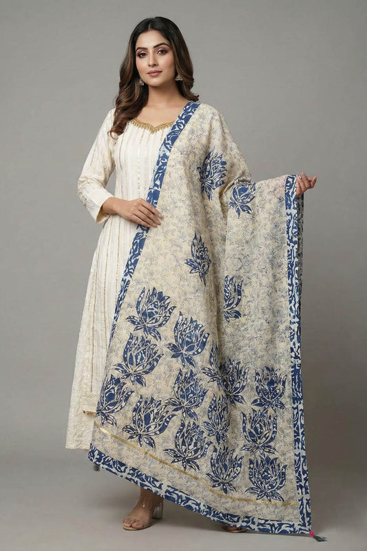 Beige & Red Kalamkari Dupatta