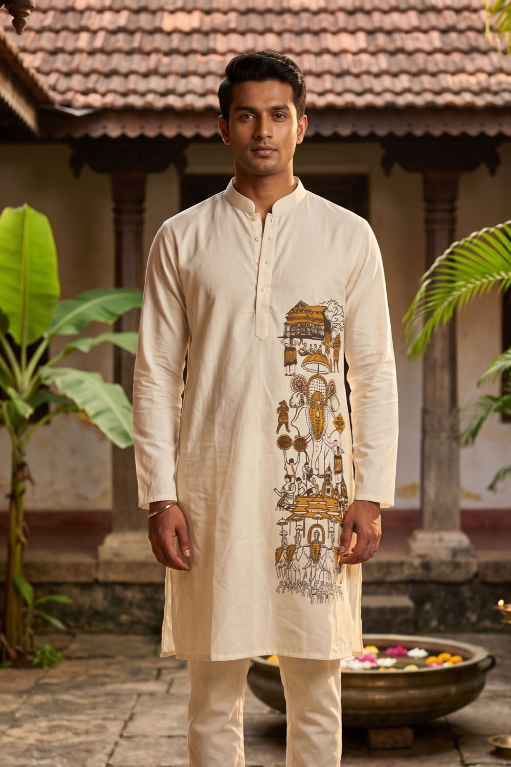Offwhite Kurta with Thrissur Pooram Print