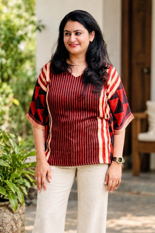 Red Base Printed Short Kaftan