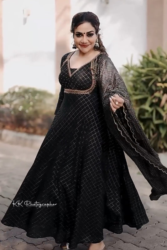 Black & Golden Katori cut Anarkali Set