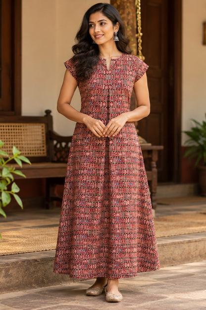 Ajrakh Tribal Print A Line Dress