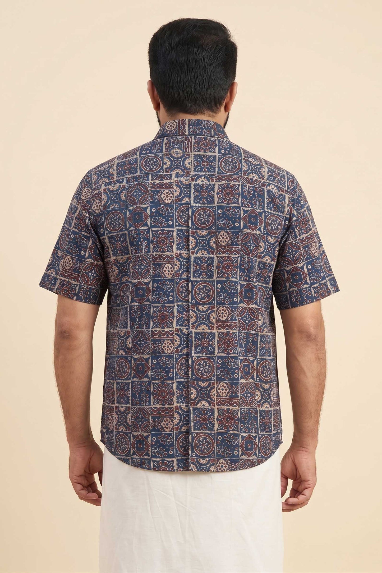 Blue Base Geomertical Handblock Print Shirt