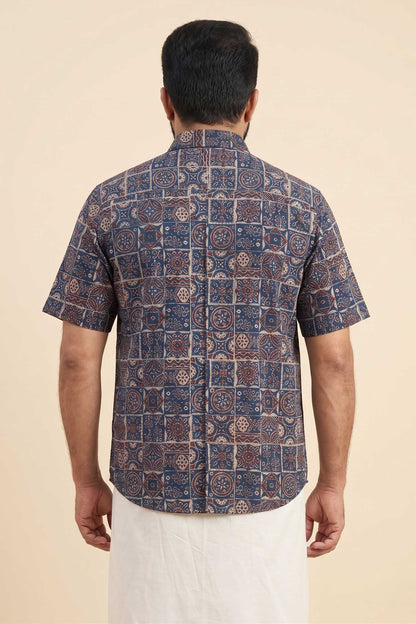 Blue Base Geomertical Handblock Print Shirt