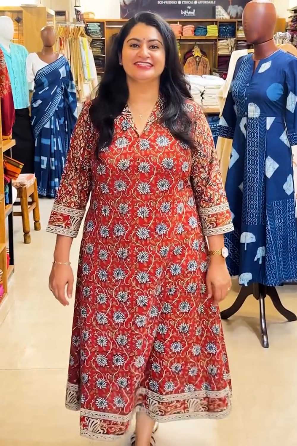 Kalamkari Lapel Collar Dress