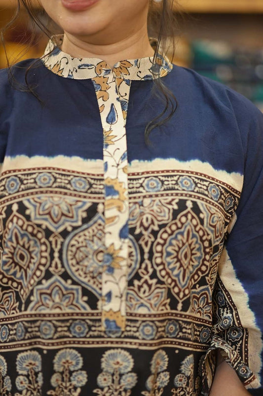 Black Base Kaftan Offwhite Collar & EyeTree Pattern