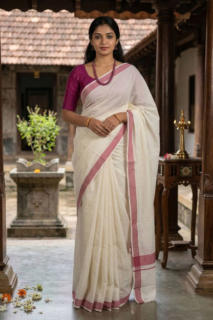 Plain Offwhite Saree with Border