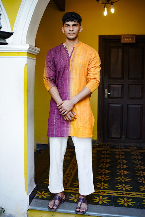 Yellow & Purple Half Dyed Long Kurta