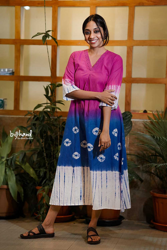 Dark pink and blue base shibori