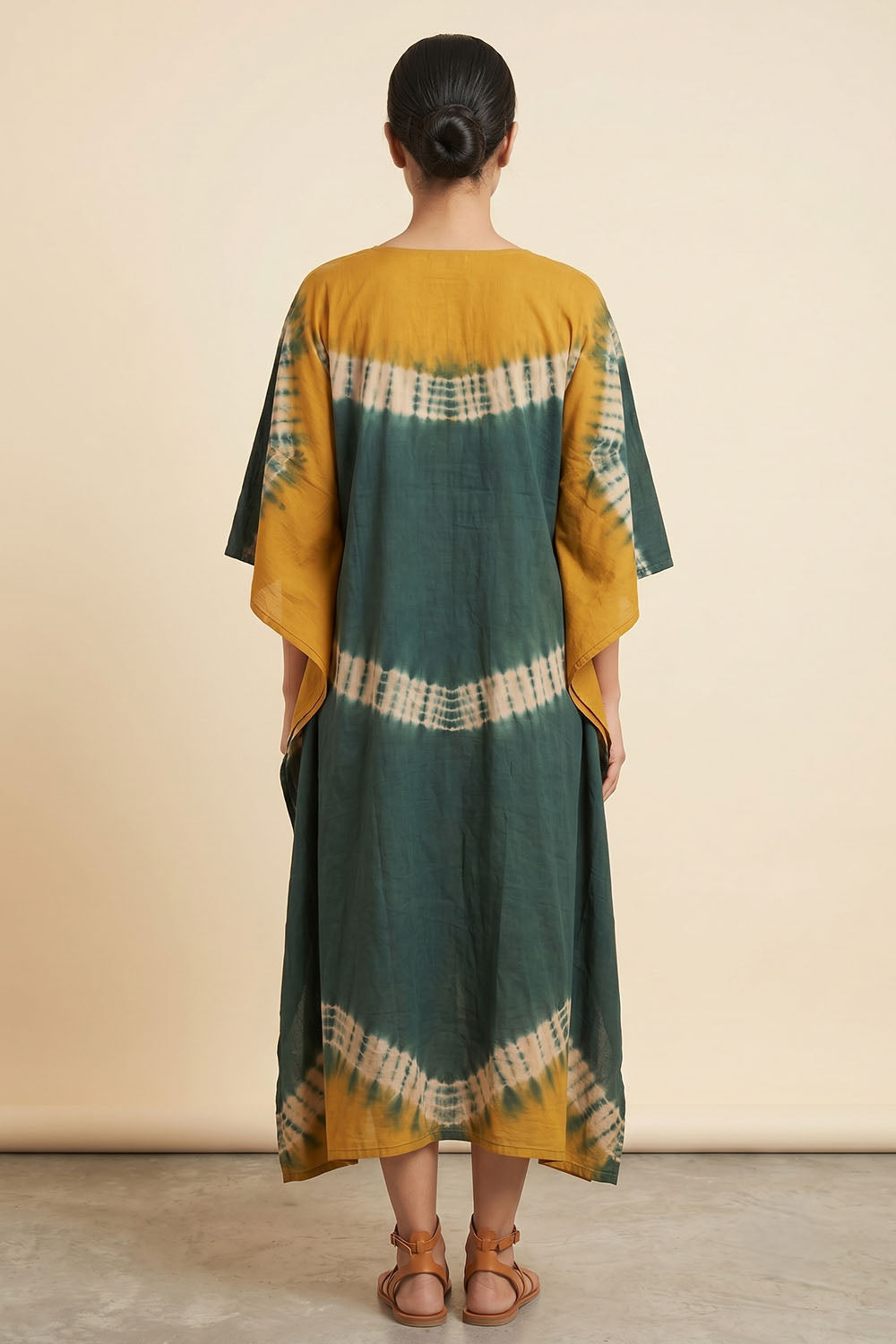 Yellow Kaftan with Green wave