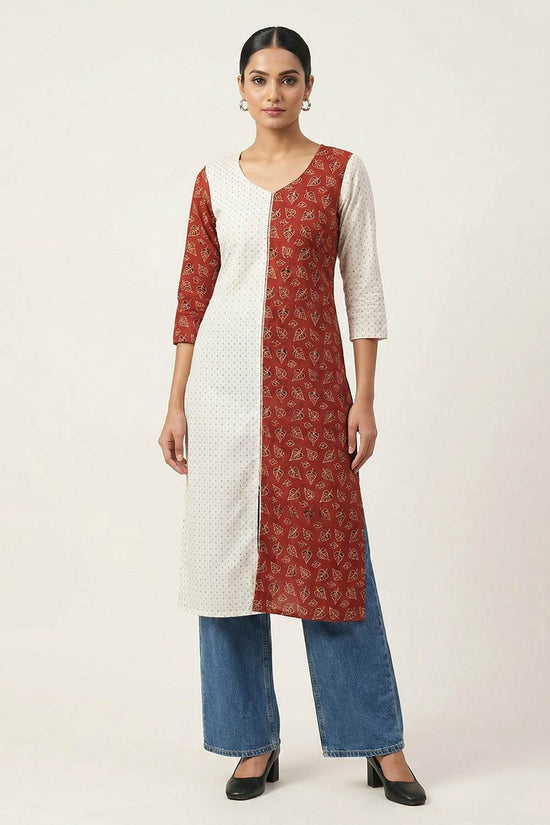 Maroon & Offwhite Lurex & Leaf Print Kurti