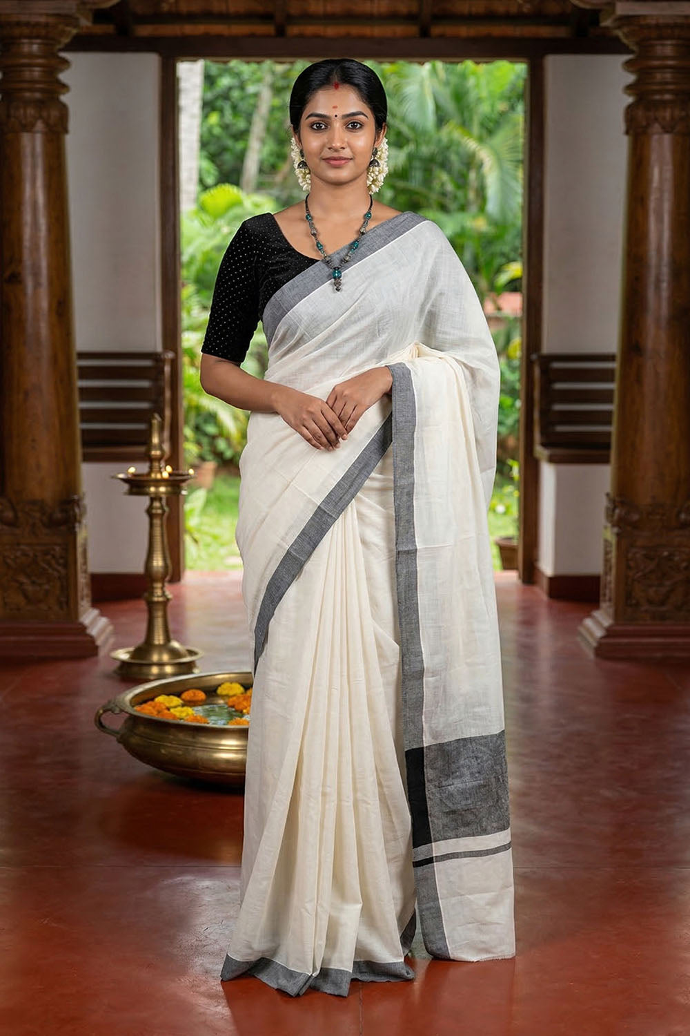 Offwhite Saree with Big Border