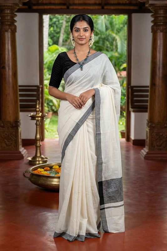Offwhite Saree with Big Border