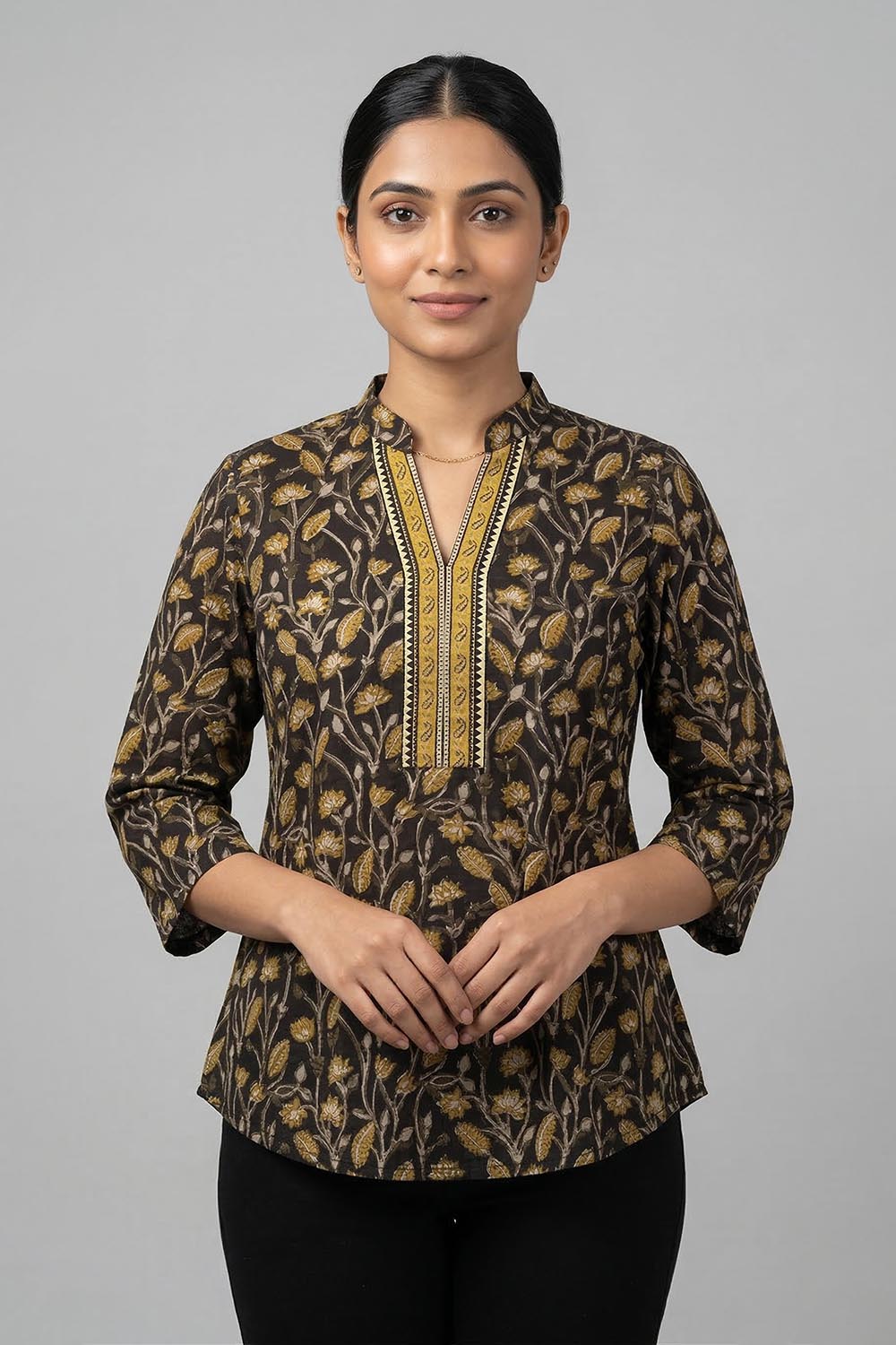 Black Base Lotus & Mushroom Print Short Top