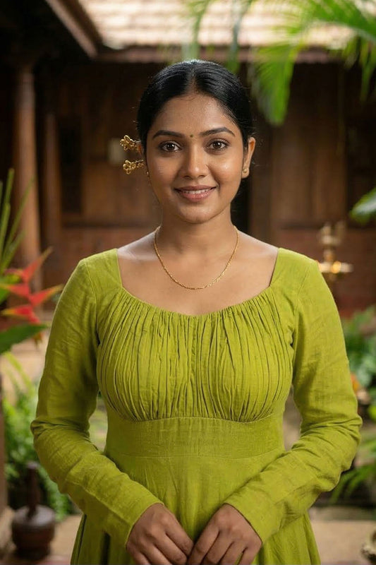 Green Mul Chanderi Umbrella cut Dress