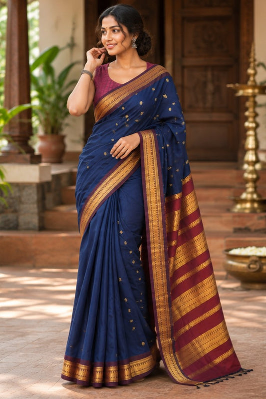 Blue Base Kalayani Cotton Saree