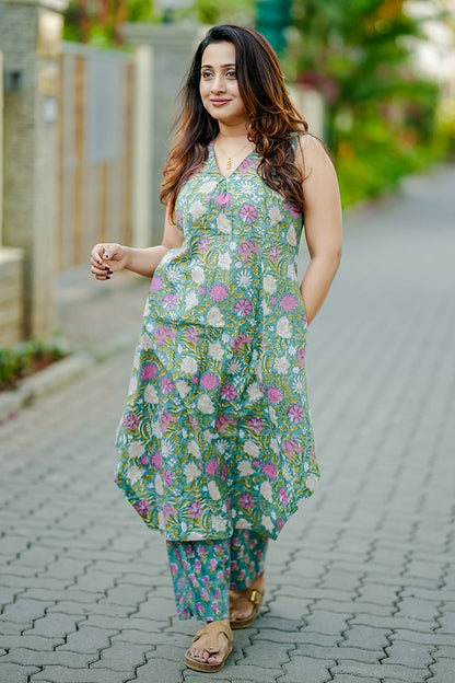 Green Saganeri Floral Printed Co-ord Set