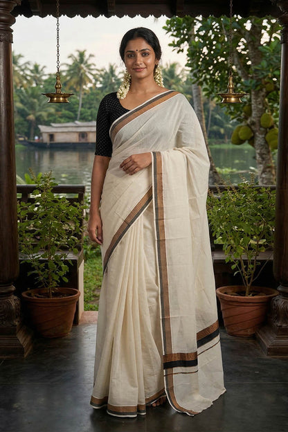 Offwhite Saree with Big Border