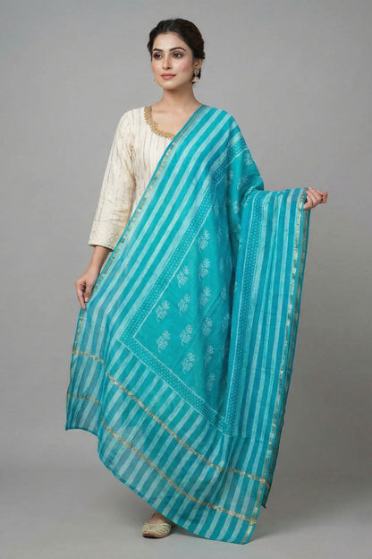 Indigo Dots & Stripes Chanderi Dupatta