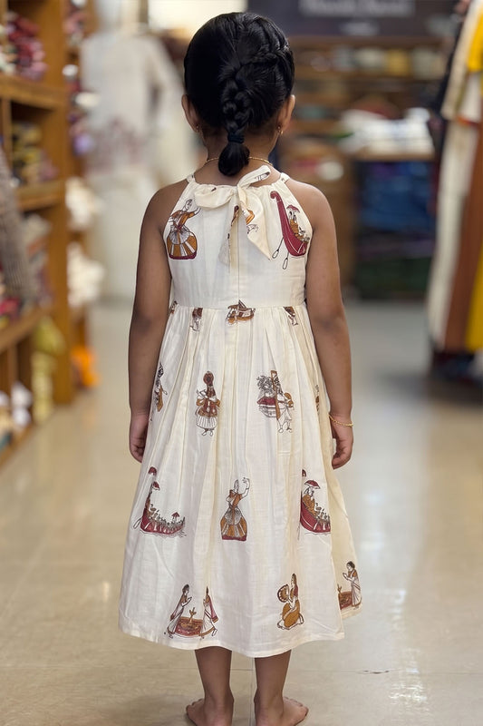 Offwhiite Drees with Onam Art Prints