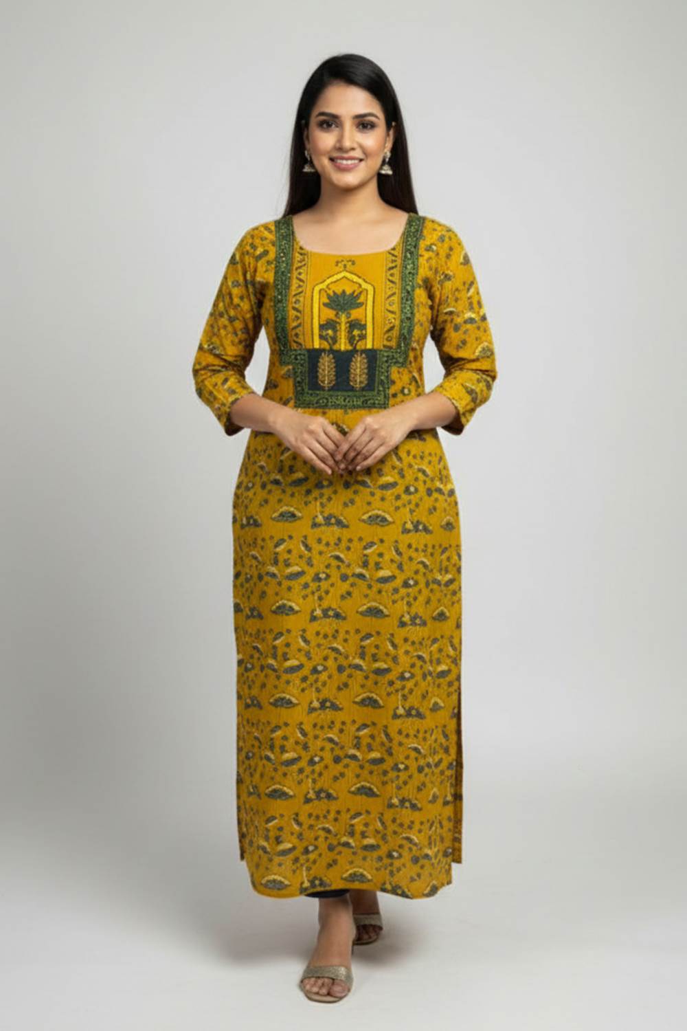 Yellow Ajrakh Kurti