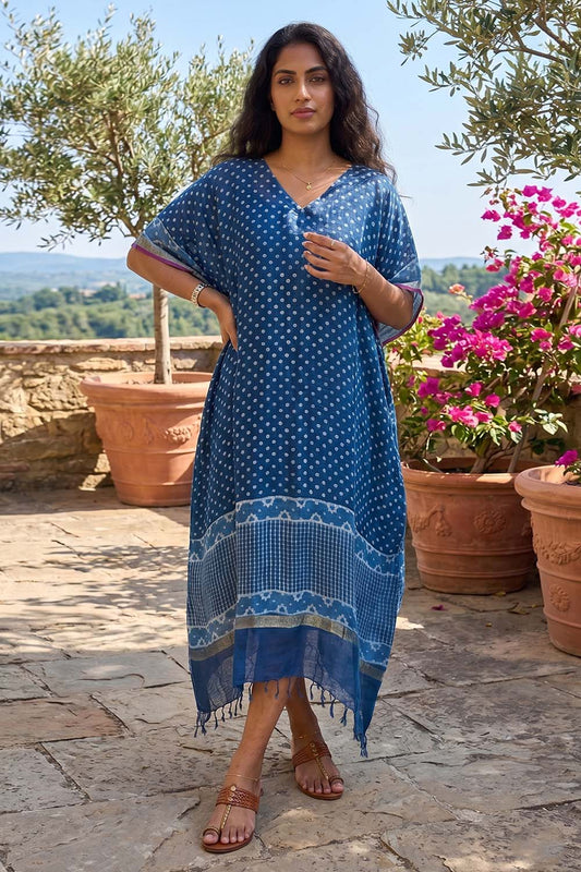 Linen Kaftan with Polka Dots