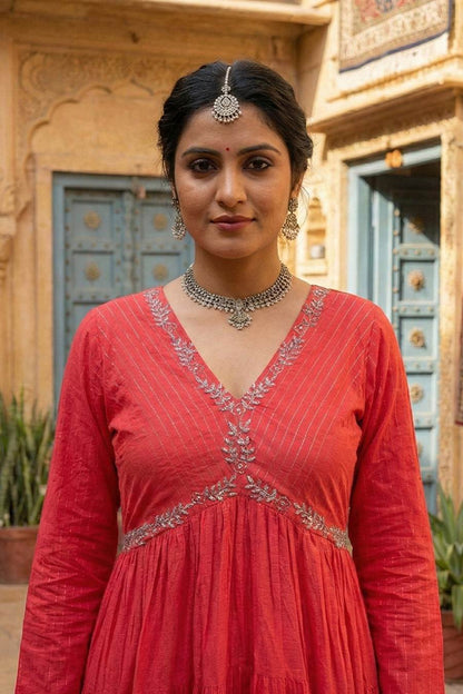 Red Lurex Tiered Dress