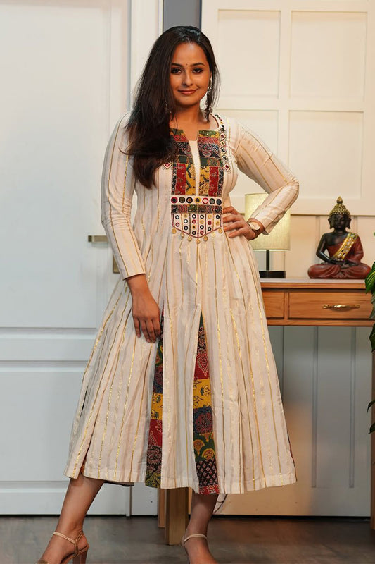 Offwhite Anarkali with Patch Godet