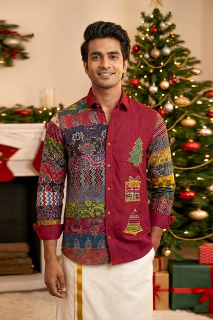 Red Xmas Theme Patch Shirt