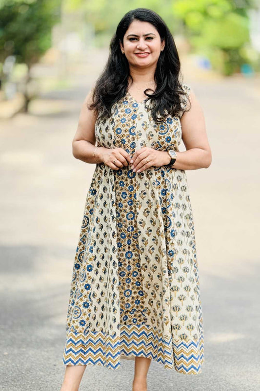 Beige Panel Ajrakh Anarkali