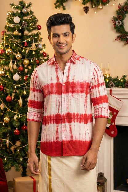 Red & White Shibori Full Sleeve Shirt