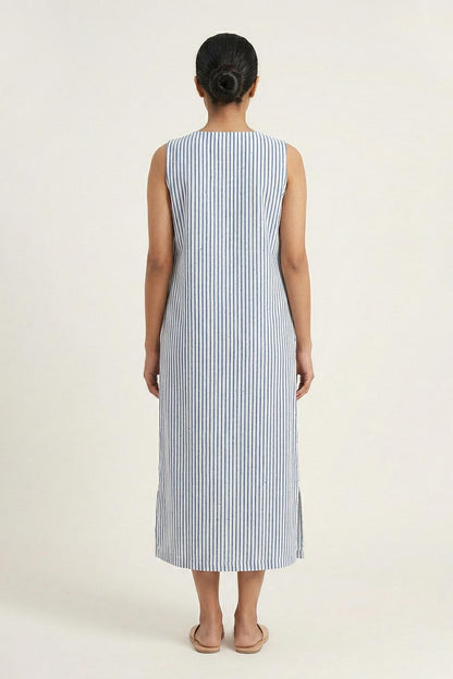 White with Blue Stripes Sleeveless Kurti