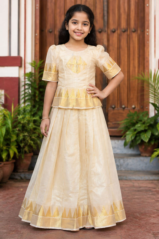 Offwhite with Golden Border Skirt Set