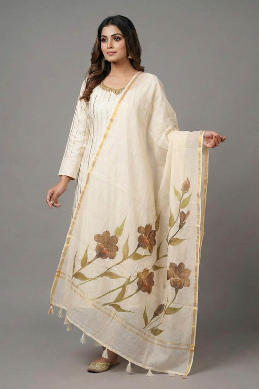 Cream Mul Chanderi Dupatta