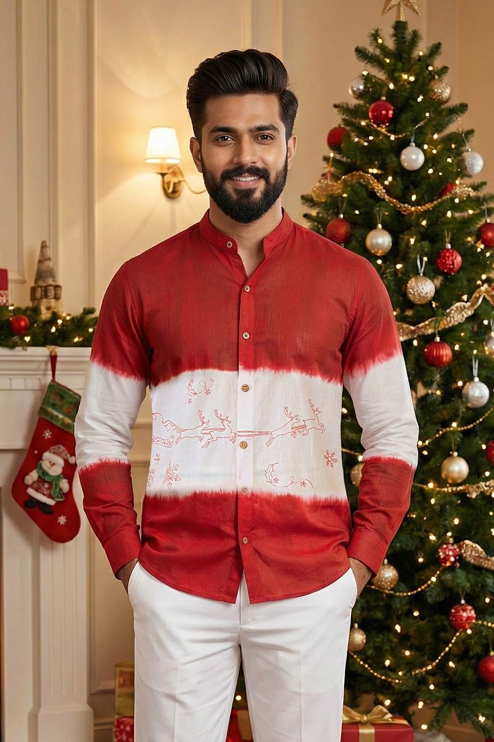 Red & White Shibori Handpainted Shirt