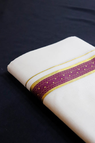 Offwhite Dhothi Violet & Gold Print
