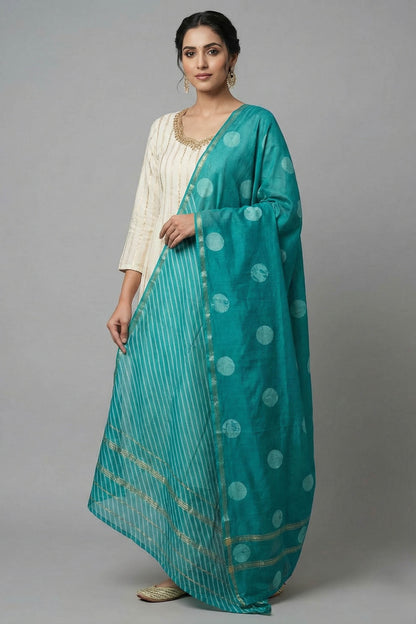 Indigo Circle & Striped Chanderi Dupatta
