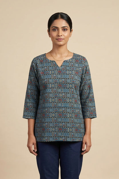 Blue Short Top with Prints