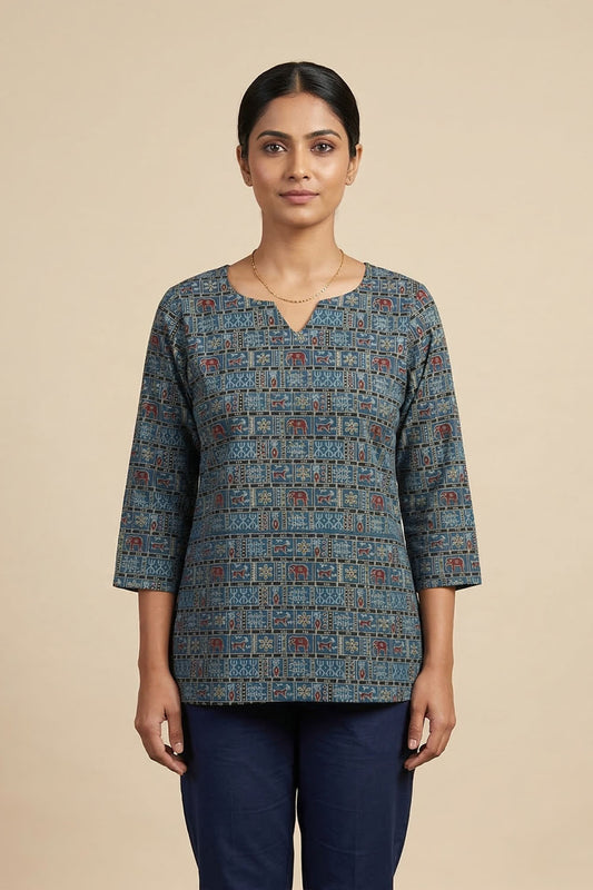 Blue Short Top with Prints