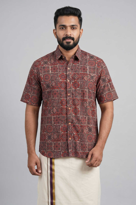Brown Base Geometrical Print Shirt