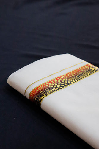 Offwhite Dhothi Black & Orange Print