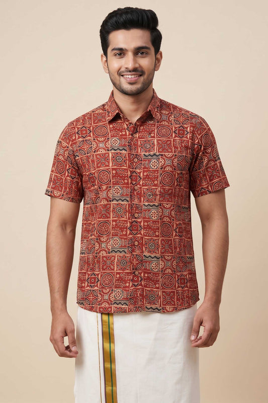 Red Base Geometrical Print Shirt