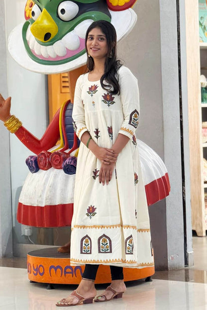 Offwhite Lotus Anarkali with Window Border