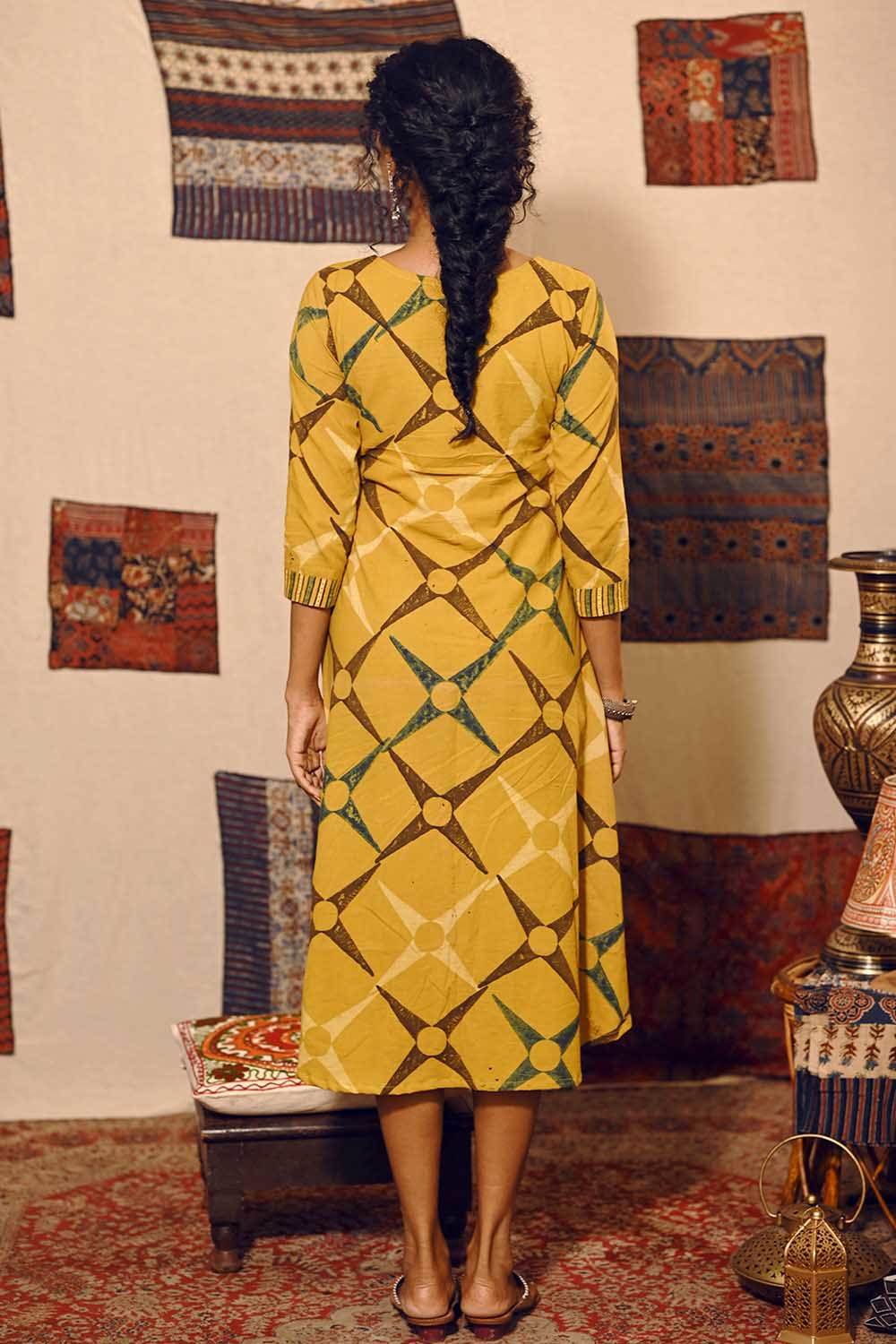 Mustard Yellow A line Kurti with Feather Yoke