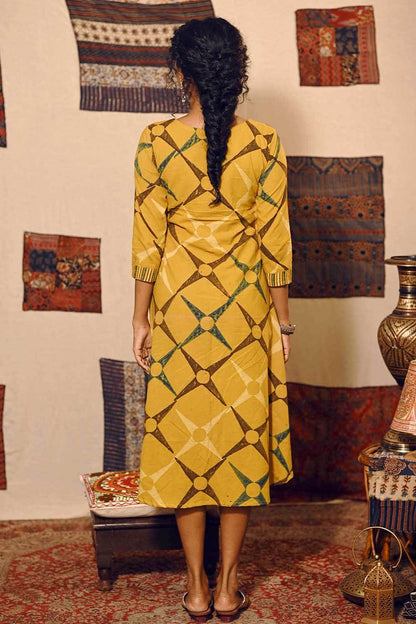 Mustard Yellow A line Kurti with Feather Yoke