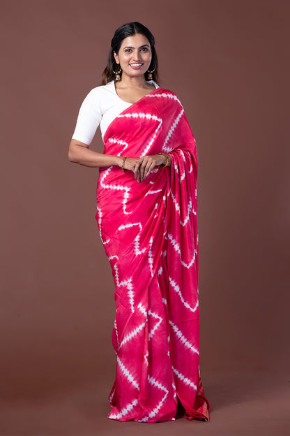 Modal Silk Lehariya Pink Tie Dye Saree