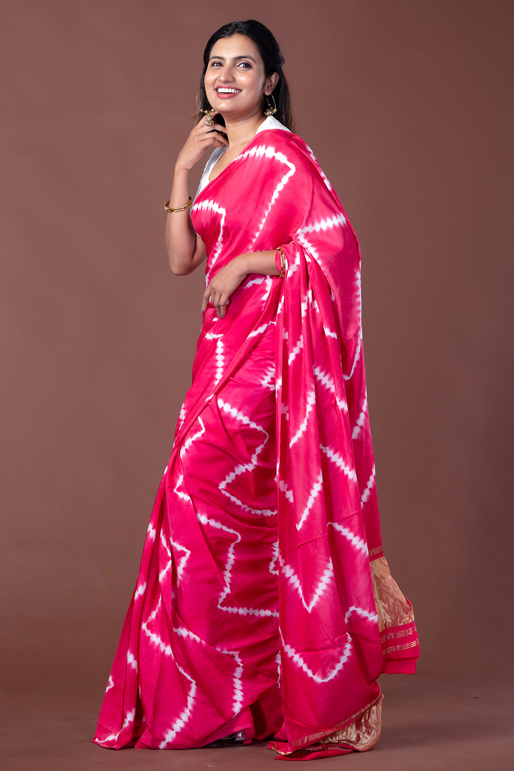 Modal Silk Lehariya Pink Tie Dye Saree