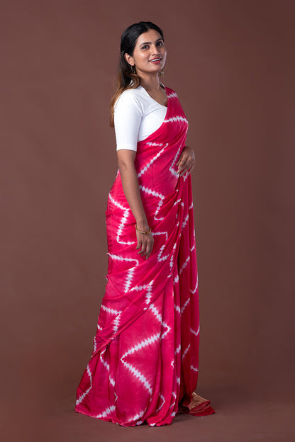 Modal Silk Lehariya Pink Tie Dye Saree