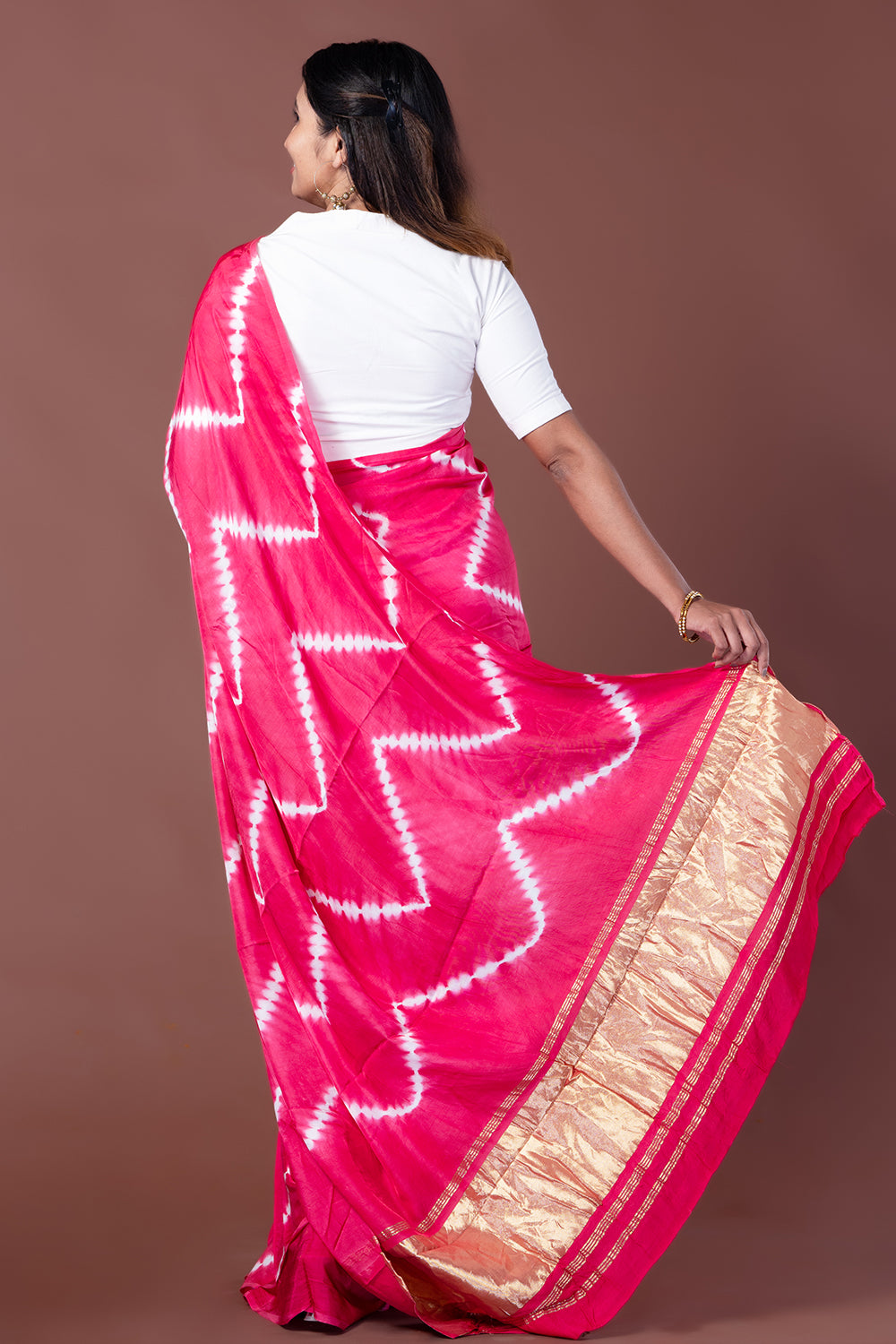 Modal Silk Lehariya Pink Tie Dye Saree